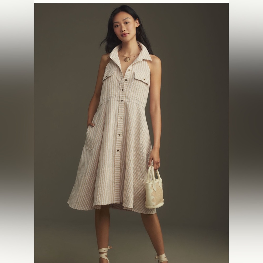 Pilcro Cream Button Down Sleeveless Sundress Size Small